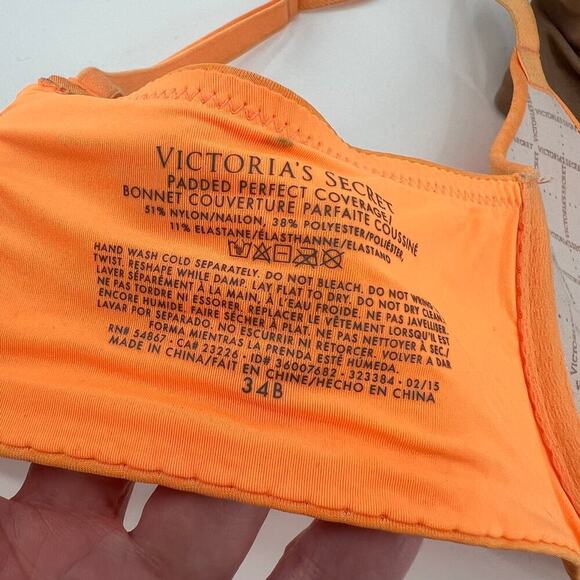 Victoria's Secret bundle/ lot 2 padded perfect coverage beige & orange bra 34B - Picture 5 of 6